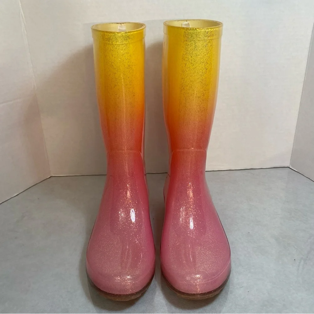 Cat & Jack Glitter Ombre Rain Boots Pink Yellow Size 2 Girls
